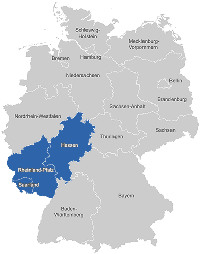 Unsere Vertretungsgebiete liegen vorwiegend in Hessen, Rheinland-Pfalz und im Saarland
